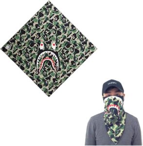 Camouflage Green Shark Versatile Face Mask Shields - Casual Balaclava Headwear- Stretchable Bandana Headbands- Wind/Sun/UV Protection- for Cycling,Motorcycling, Fishing, Hiking,