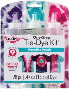 Tulip One-Step Tie-Dye 3 Color Kit, Easy Techniques, Vibrant & Permanent Fabric Designs Tie Dye, Paradise Punch Colors: Purple, Teal, Fuchsia