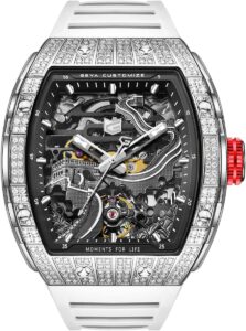 Redhai Luxury Crystal Diamond Dragon Mechanical Watches, 50M Waterproof Skeleton Dial Rose Gold Case Stainless Steel Watchband Chinese Loong Watches for Men