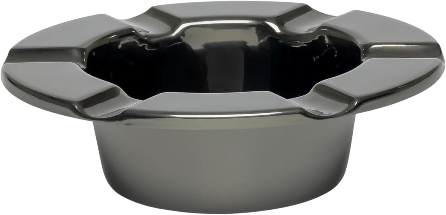 Stinky Cigar One-Piece Ashtray – Durable Stainless Steel, Rustproof, Unbreakable Design – Windproof Deep Bowl with 6 Stirrups for Consistent Burn – Perfect for Patio Relaxation – Black Nickel Plated