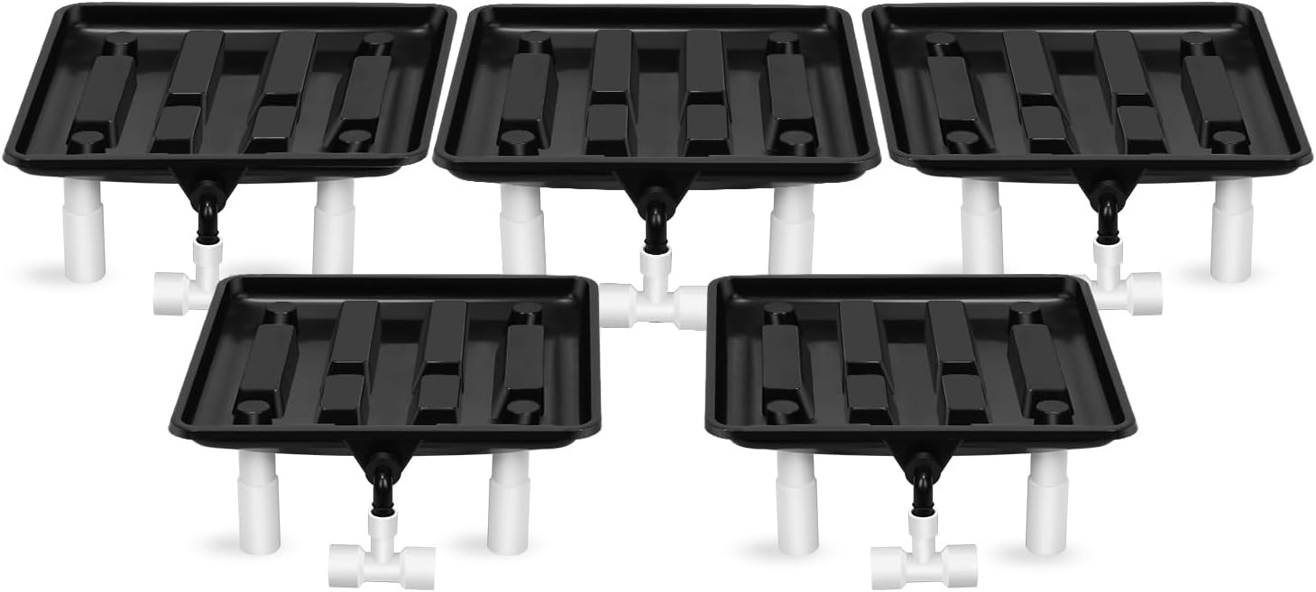5pcs Runoff Trays 15.5in Garden Flood and Drain Plant Base with PVC Legs and Drain Fitting, Elevated Plant Saucers for Use in Indoor Grow Tents, Greenhouses, and Outdoors Gardens