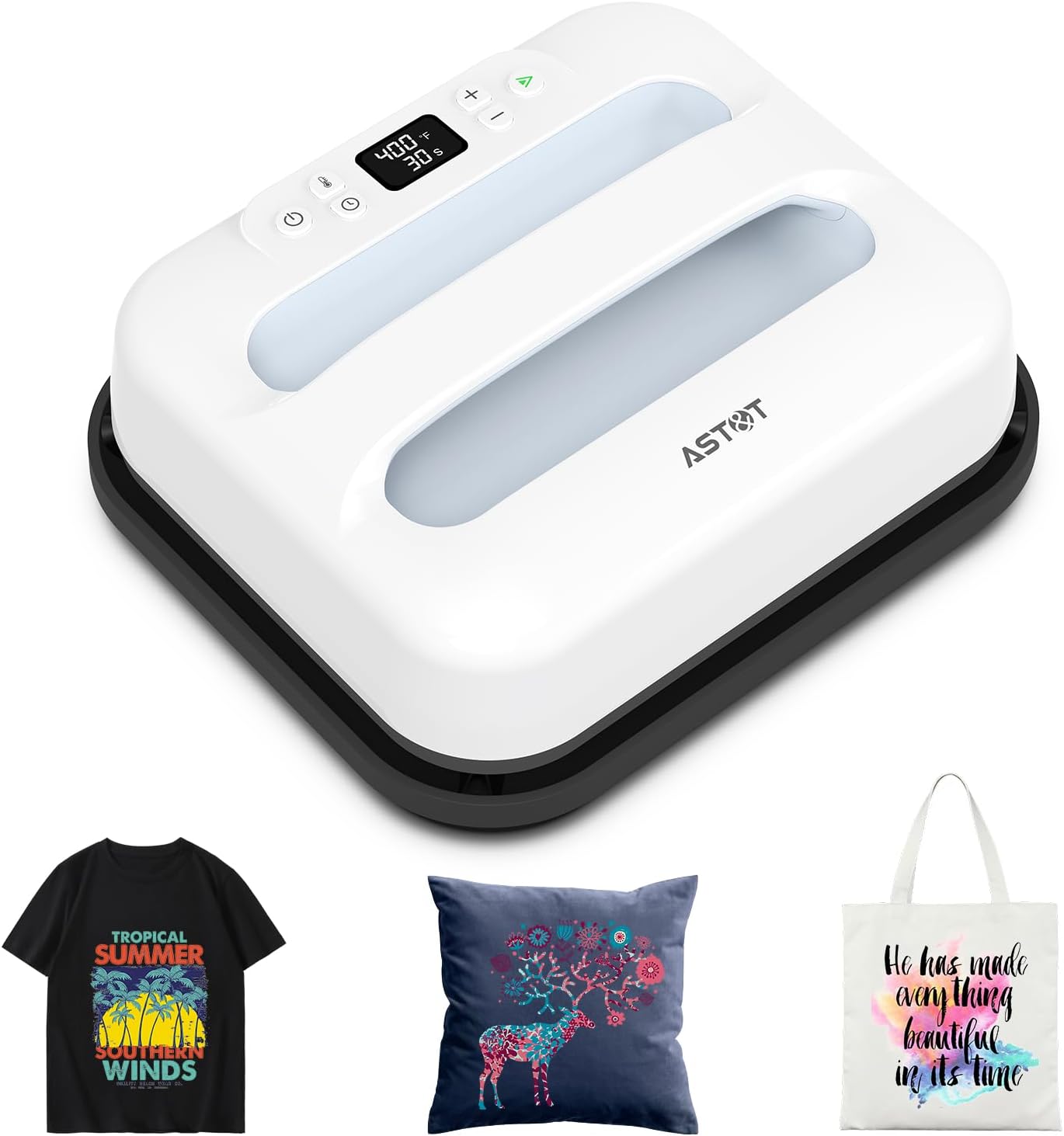 AST&T Heat Press Machine 12″ x 10″ Portable & Easy Heat Press for T-Shirts, Pillows, Tote Bags & More White (Heat Press)