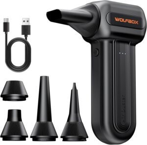 WOLFBOX MF60&MF70 Compressed Air Duster-110000RPM Super Power Electric Air Duster, 3-Speed Adjustable Rechargeable Cordless Air Blower with Fast Charging for PC Keyboard Cleaning, Car, Home (Black)