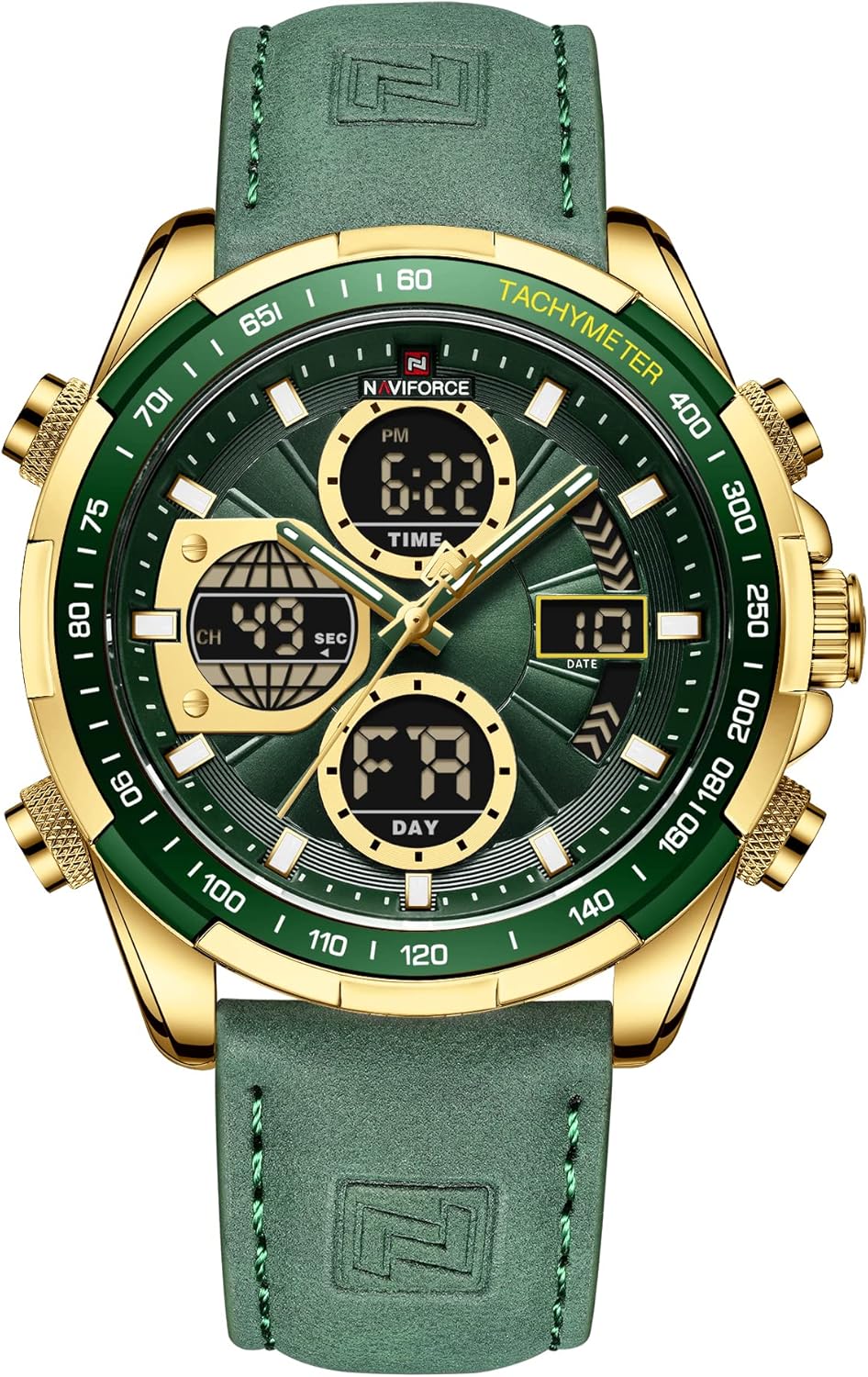 NAVIFORCE Men’s Military Digital Watches Analog Quartz Waterproof Watch Sport Multifunctional Leather Wristwatch