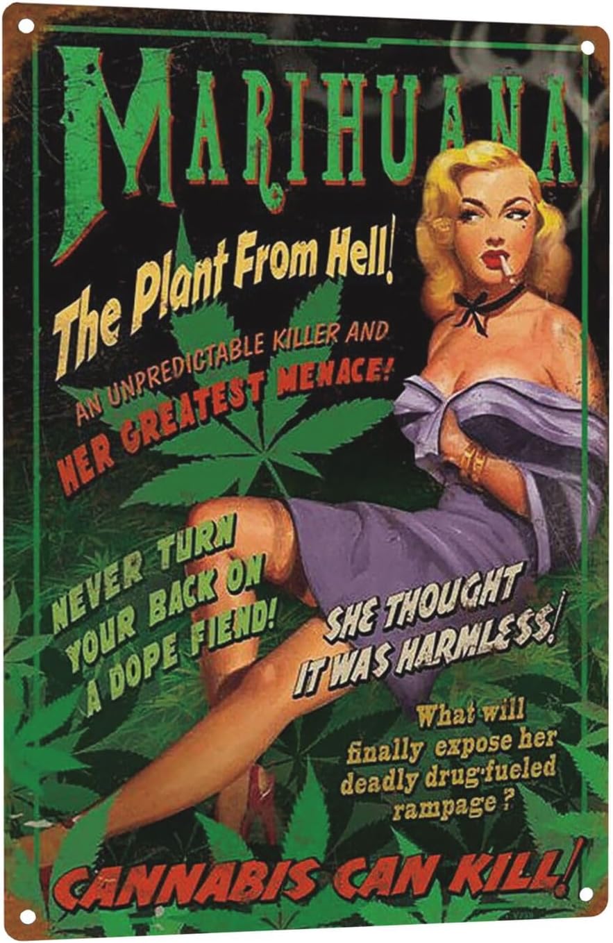 Metal Sign 420 Marijuana Cannabis Movie Poster Pin Up Girl Decor Garage Decor Wall Art 16×12 Inch Tin Sign