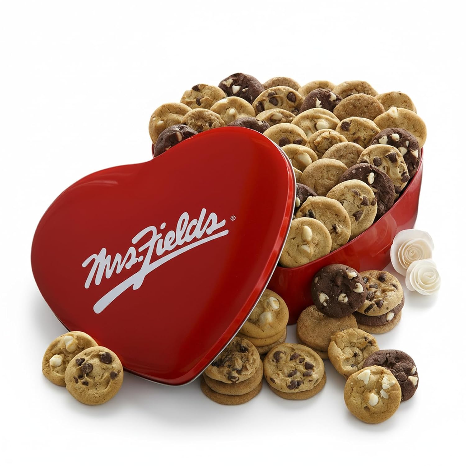 Mrs. Fields 48 Nibblers Bite-Sized Cookies Signature Heart Tin | Assorted with 4 Classic Cookie Flavors