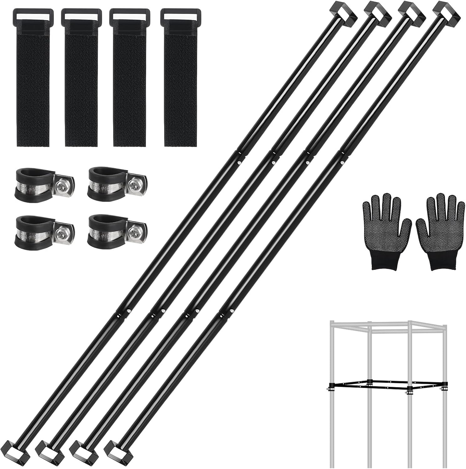 Heavy-Duty Grow Tent Mounting Bars, Durable Side Support Pole with Non-Slip Hook and Loop Straps for Indoor Grow Tents to Prevent Wall Suction (3 * 3’)