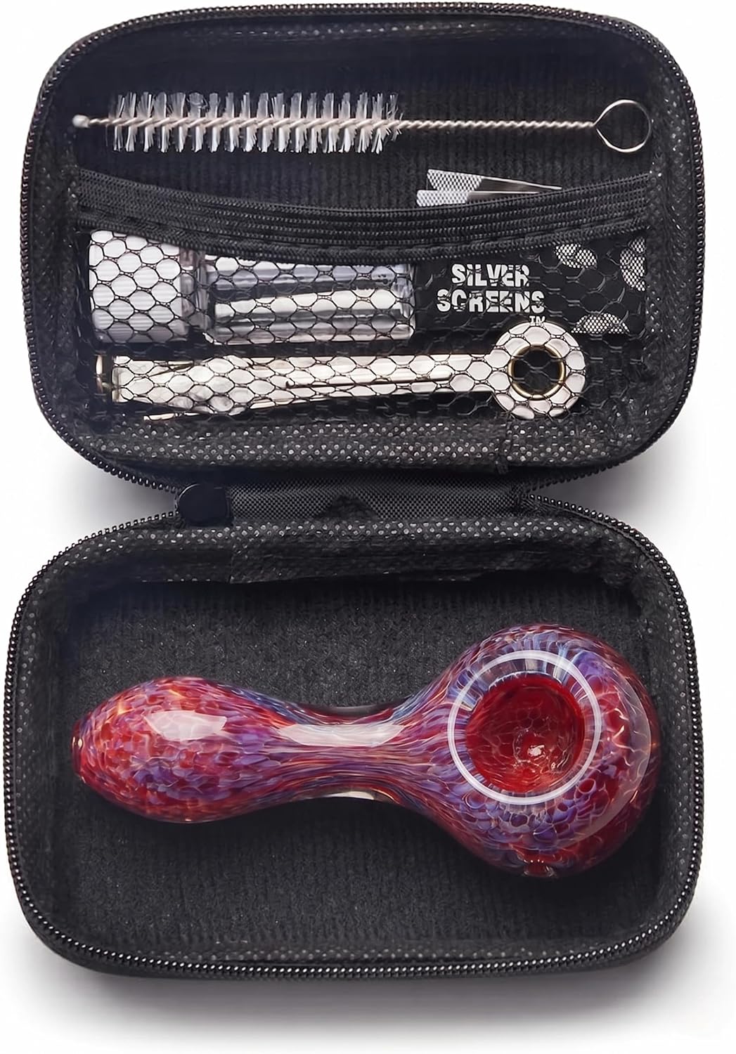 4″ Gorgeous Glass Pipe Set, Blue Purple Collectible Straw with Cleaner Tool Brush Zipper Bag Gift (Red Dream)