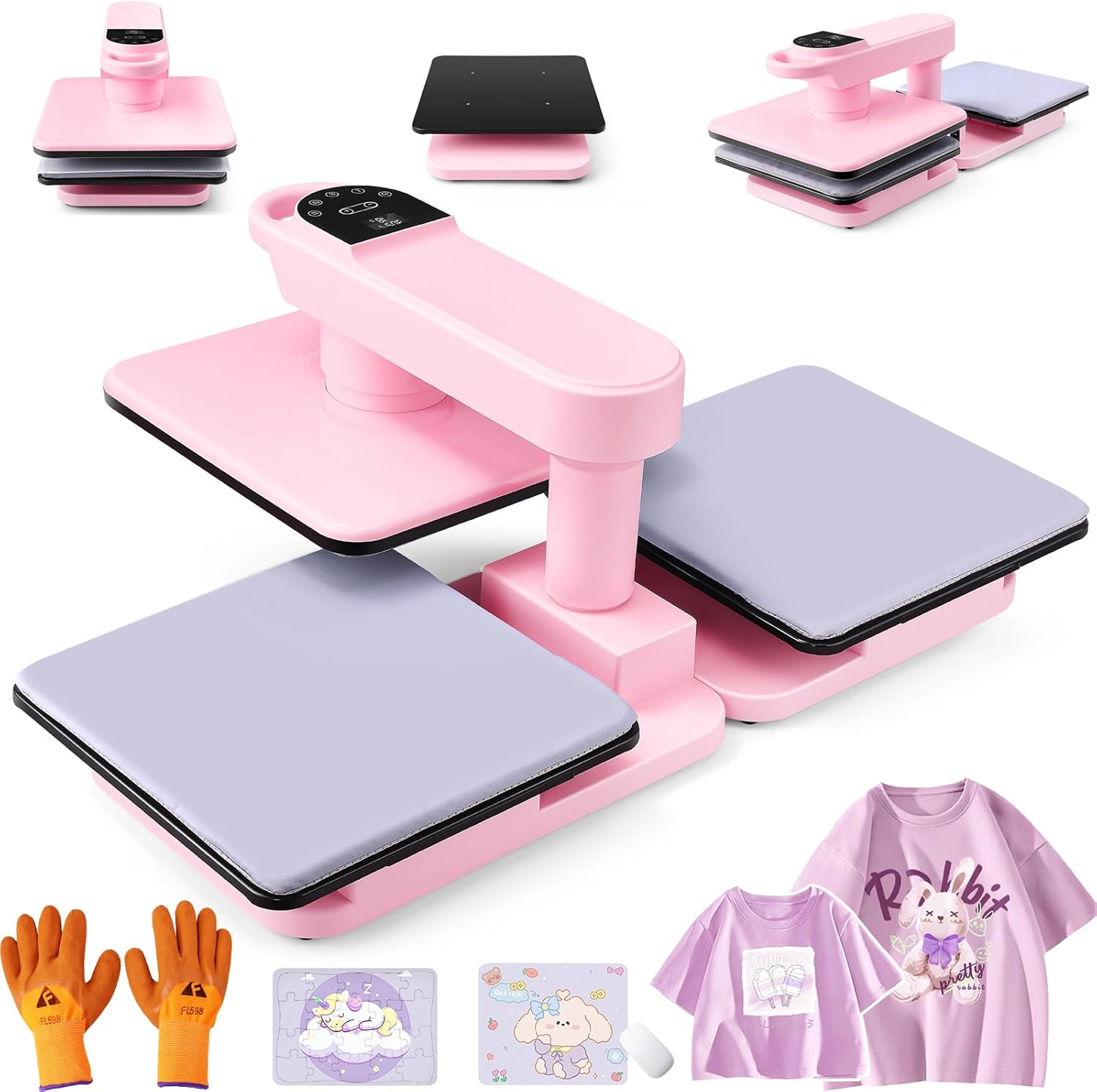 Whubefy 360° Swivel Dual Auto Heat Press 15×15 with Double Workbench- Automatic T-Shirt Printing, Auto Release & 7-Level Auto Pressure, Pro Dual Platen Smart Heat Press Machine for T Shirts Hoodie
