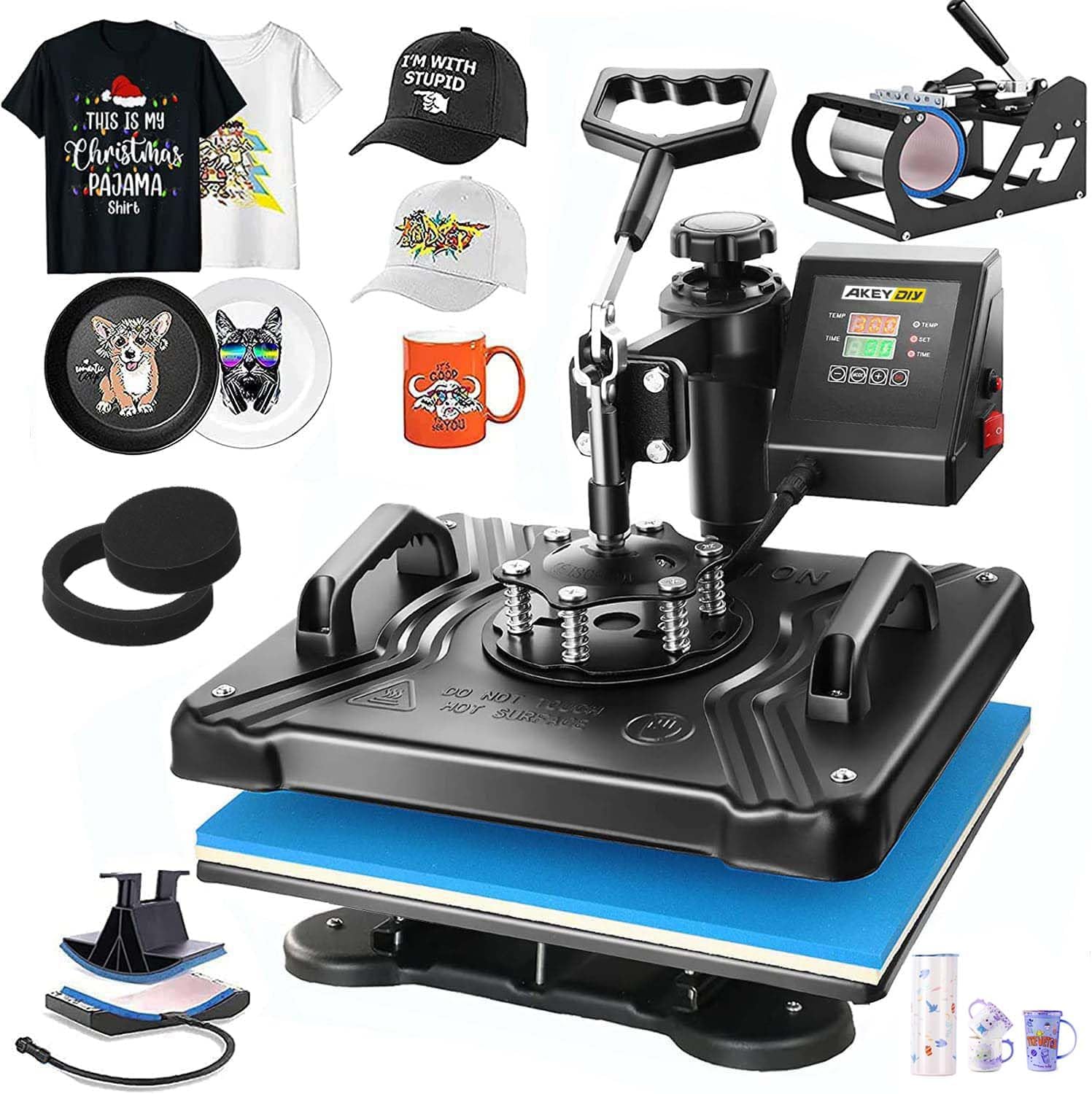 AKEYDIY Professional 5 in 1 Heat Press Machine for t Shirts Digital Heat Press Combo 12″ x 15″ 360-degree Swing Aweay Shirt Press Machine Sublimation Heat Press for T Shirts Mug Hat Plate