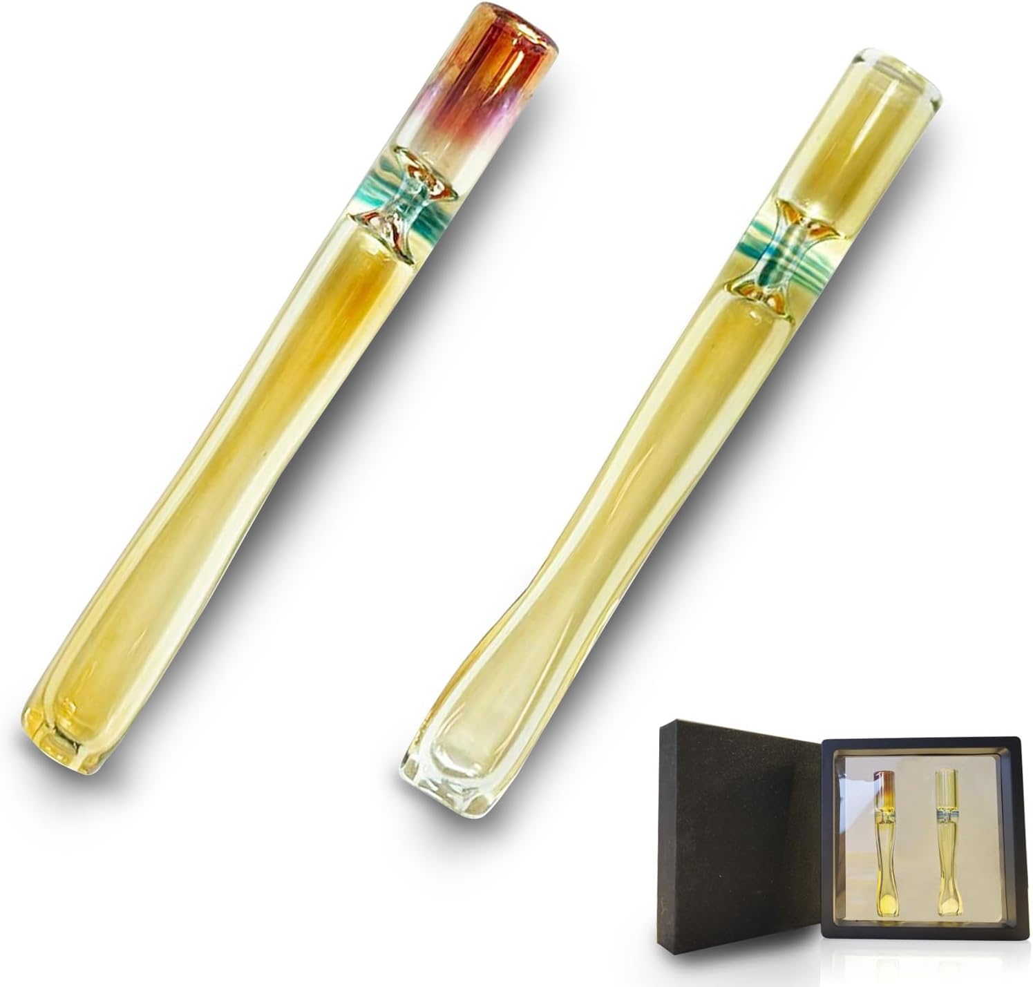 2Pcs Glass Cigarette Holder,Handmade Glass Smoking Pipes,3’’Cigarette Mouthpiece for Smoking.