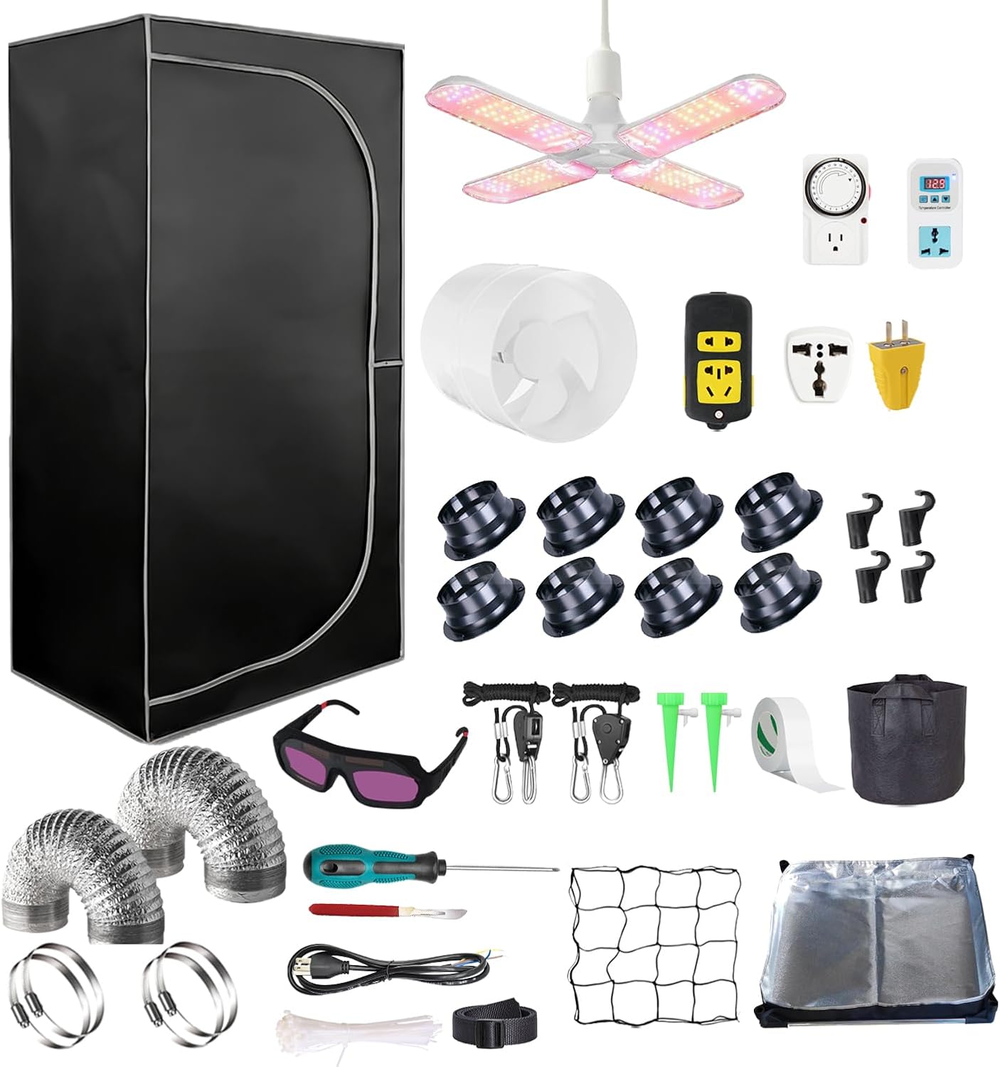 Grow Tent Kit Complete 4×2 ft High Reflective Mylar Indoor Grow Tent Hydroponics Indoor Plant Growing Tent Room Full Spectrum LED Grow Light Ventilaion Fan Growing System+Accesseries (48″ x 24″ x 80″)