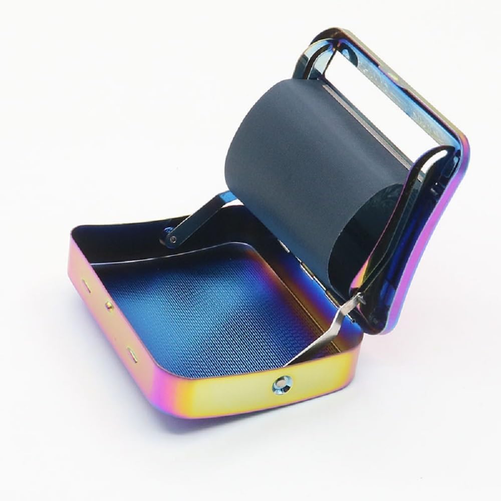 Yiasangly Metal Automatic Cigarette Tobacco Smoking Rolling Box, Portable Metal Cigarette Roller Machine, 70mm, Colorful – Random Pattern