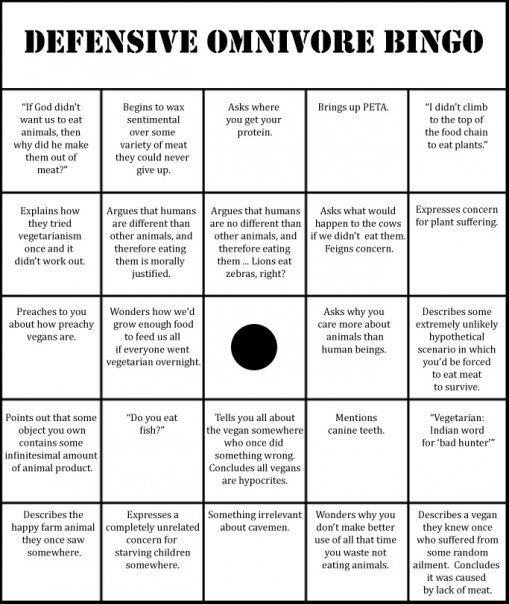 Defensive Omnivore Bingo by Vegansaurus