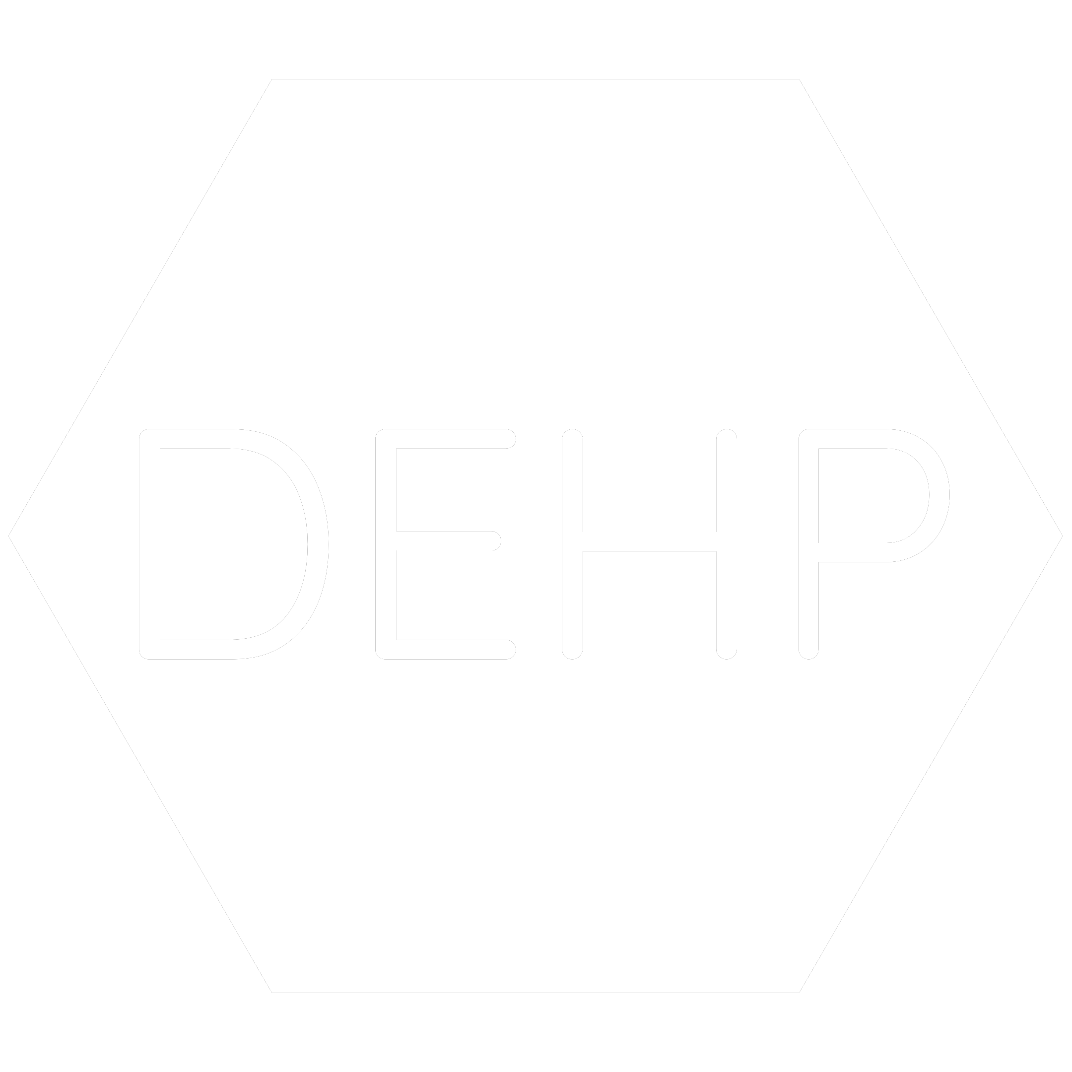 White hexagon icon with the chemical symbol for Bis(2- Ethylhexyl) Phthalate which is a banned RoHS substance.