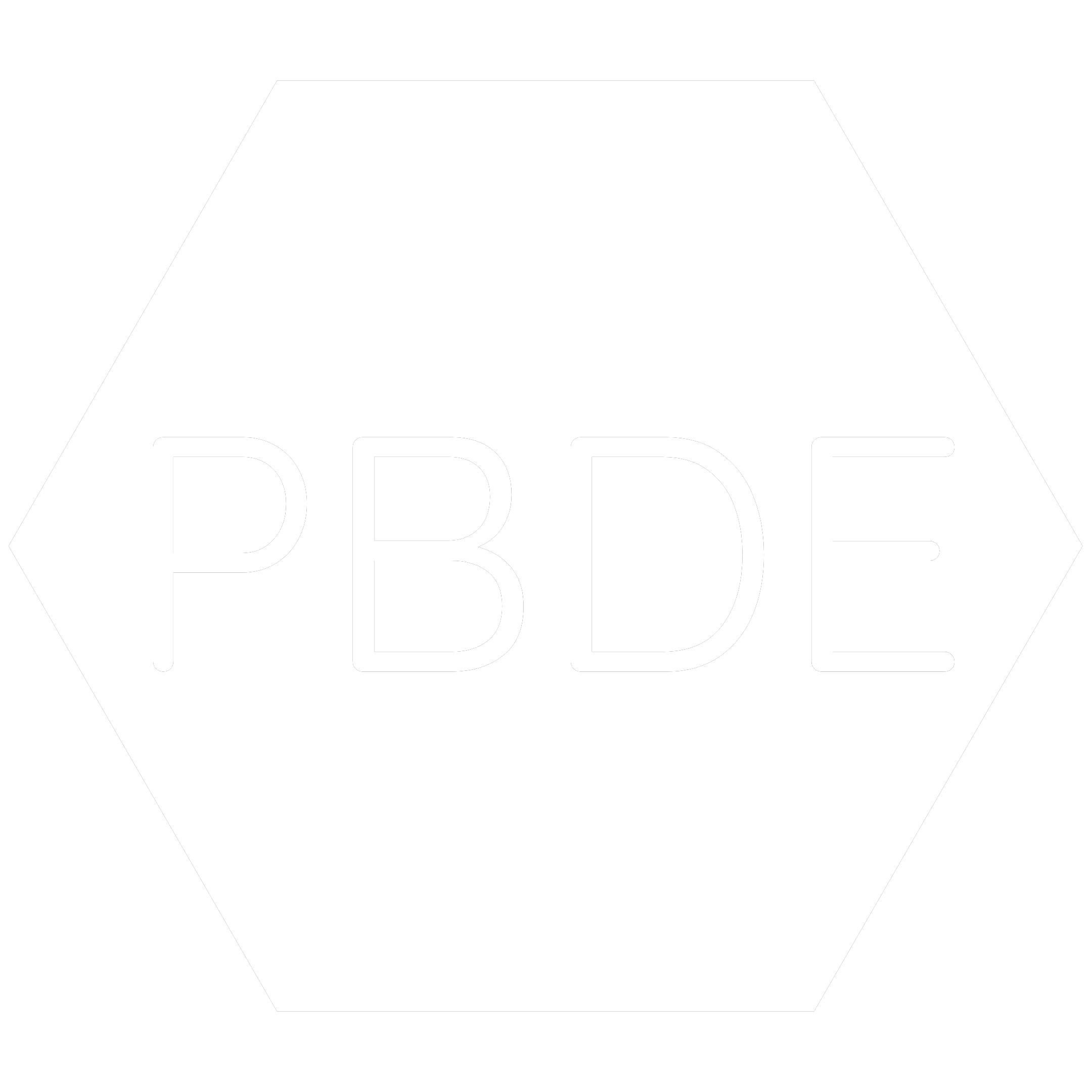 White hexagon icon with the chemical symbol for Polybrominated Diphenyl which is a banned RoHS substance.