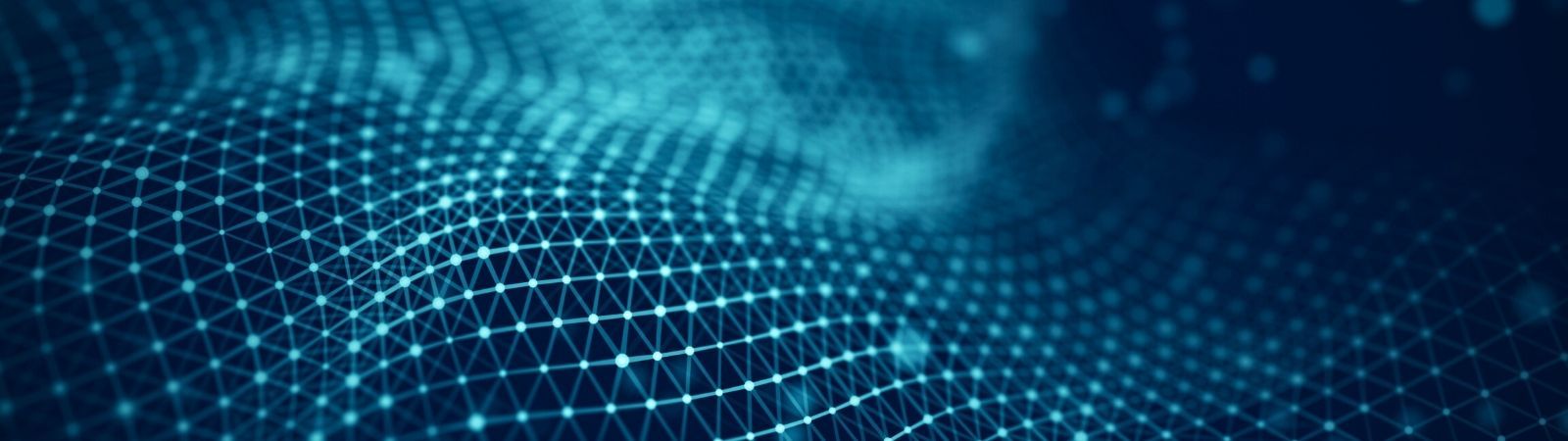 Dark blue background with a wave of light blue and turquoise data points connected by thin lines