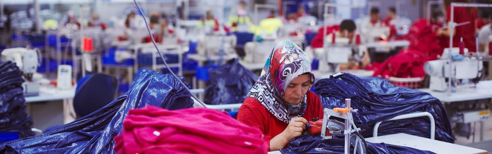 Uyghur and other minorities working in a forced labor factory in Xinjiang, China.