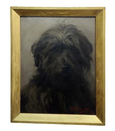 1911 "Portrait of Black Terrier Dog" Oil Painting by William Hardie Hay