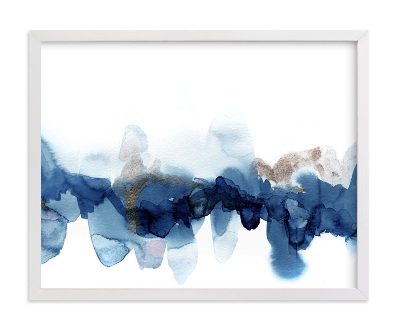 Fractured Horizon 1, 14" X 11", White Wood Frame, Indigo, Standard Plexi & Materials, Standard Borders & Matting
