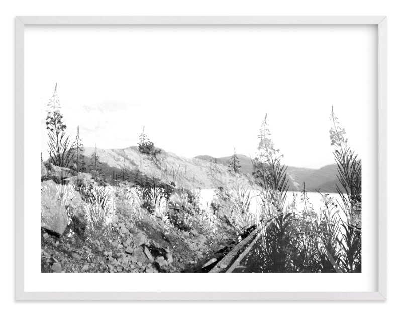 Desert Floral, 40" X 30", White Wood Frame, MIdnight, Standard Plexi & Materials, White Border