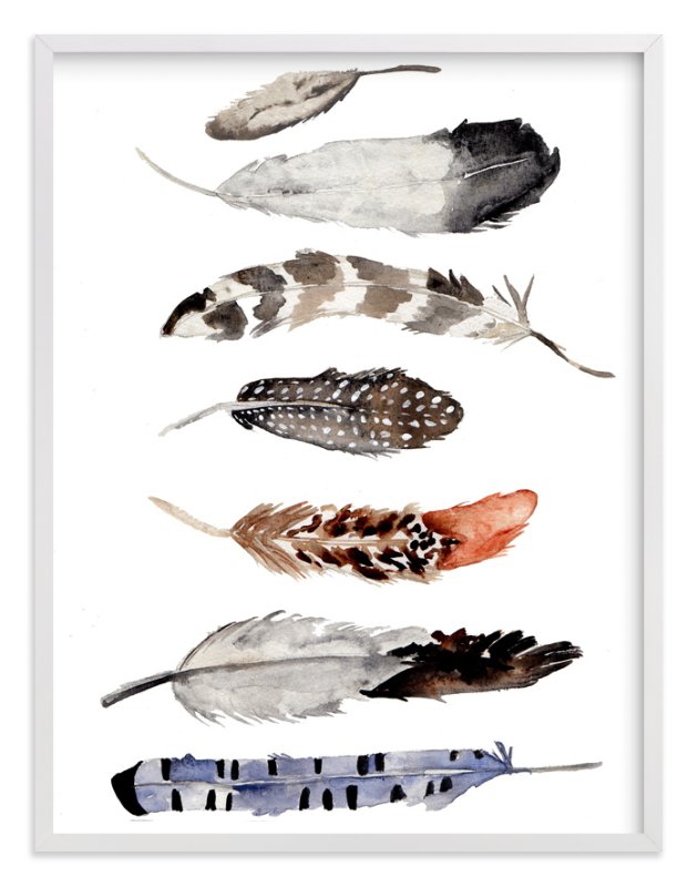 Feather Print, 40" X 54", White Wood Frame, Neutrals, Standard Plexi & Materials, Standard Borders & Matting