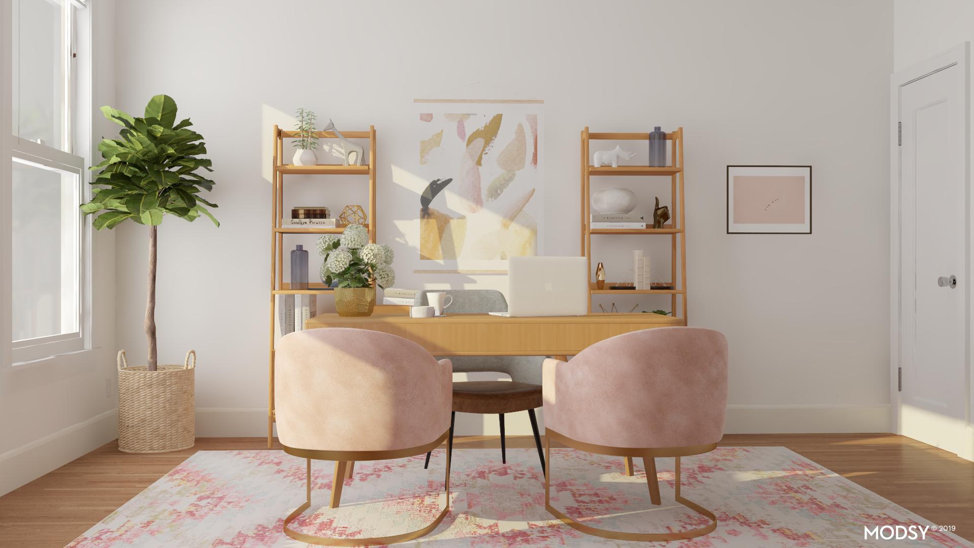 Pretty Pastel Mid Century Mod Office Home Office Design Ideas & Photos