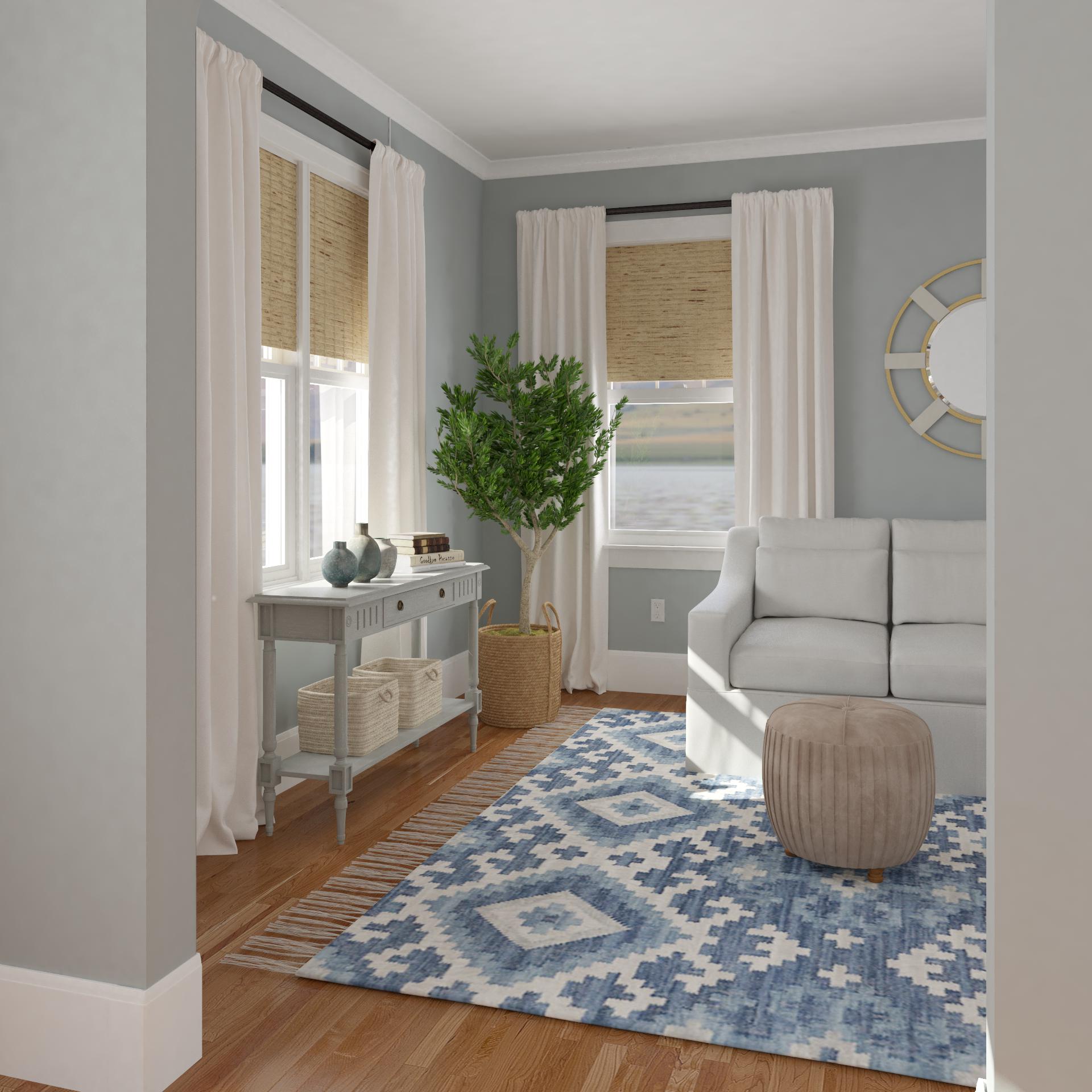 Rustic Charm Blue & White Living Room TransitionalStyle Living Room Design Ideas