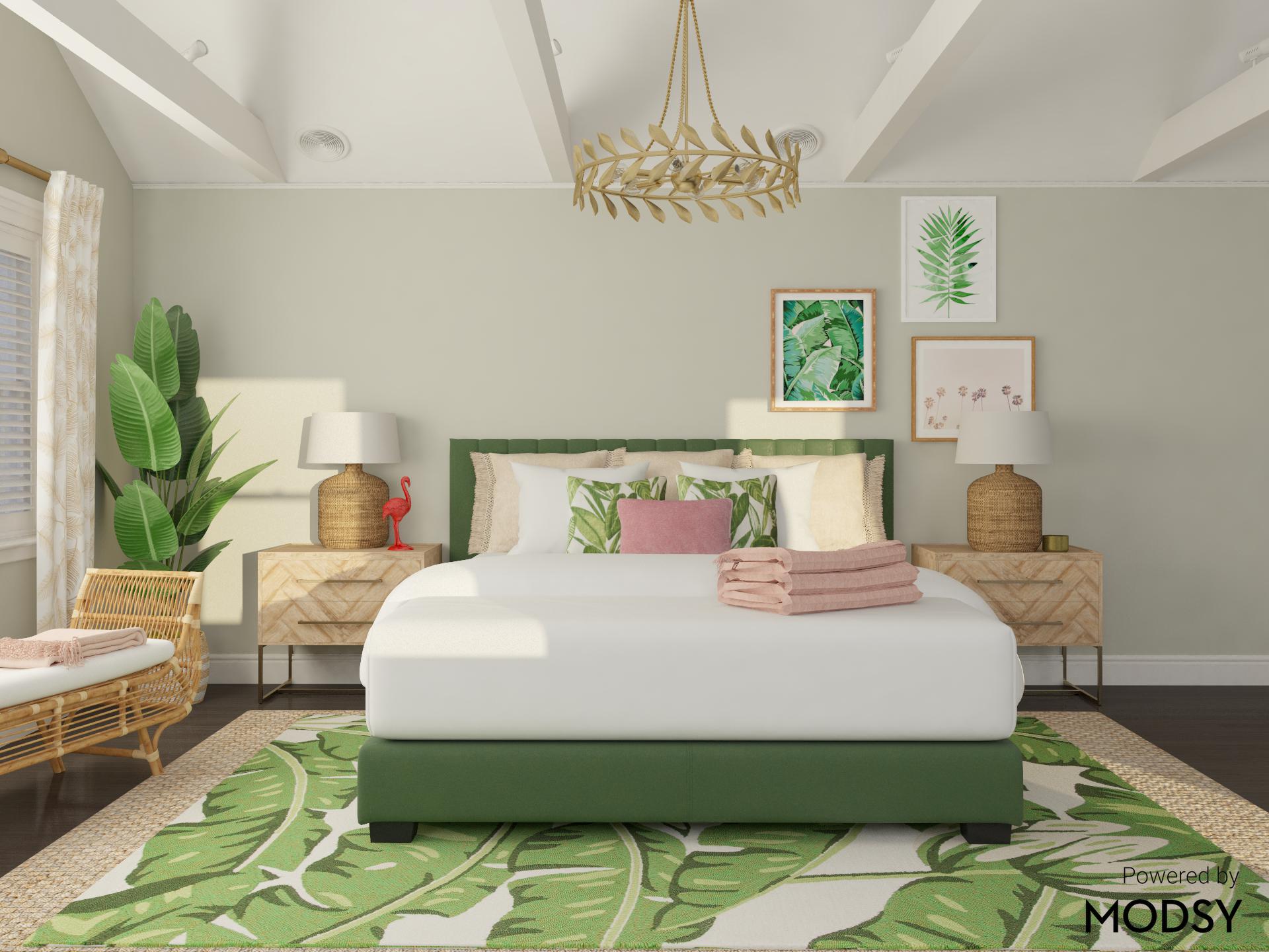 Bold Tropical Inspired Bedroom In Modern Eclectic Style | Eclectic