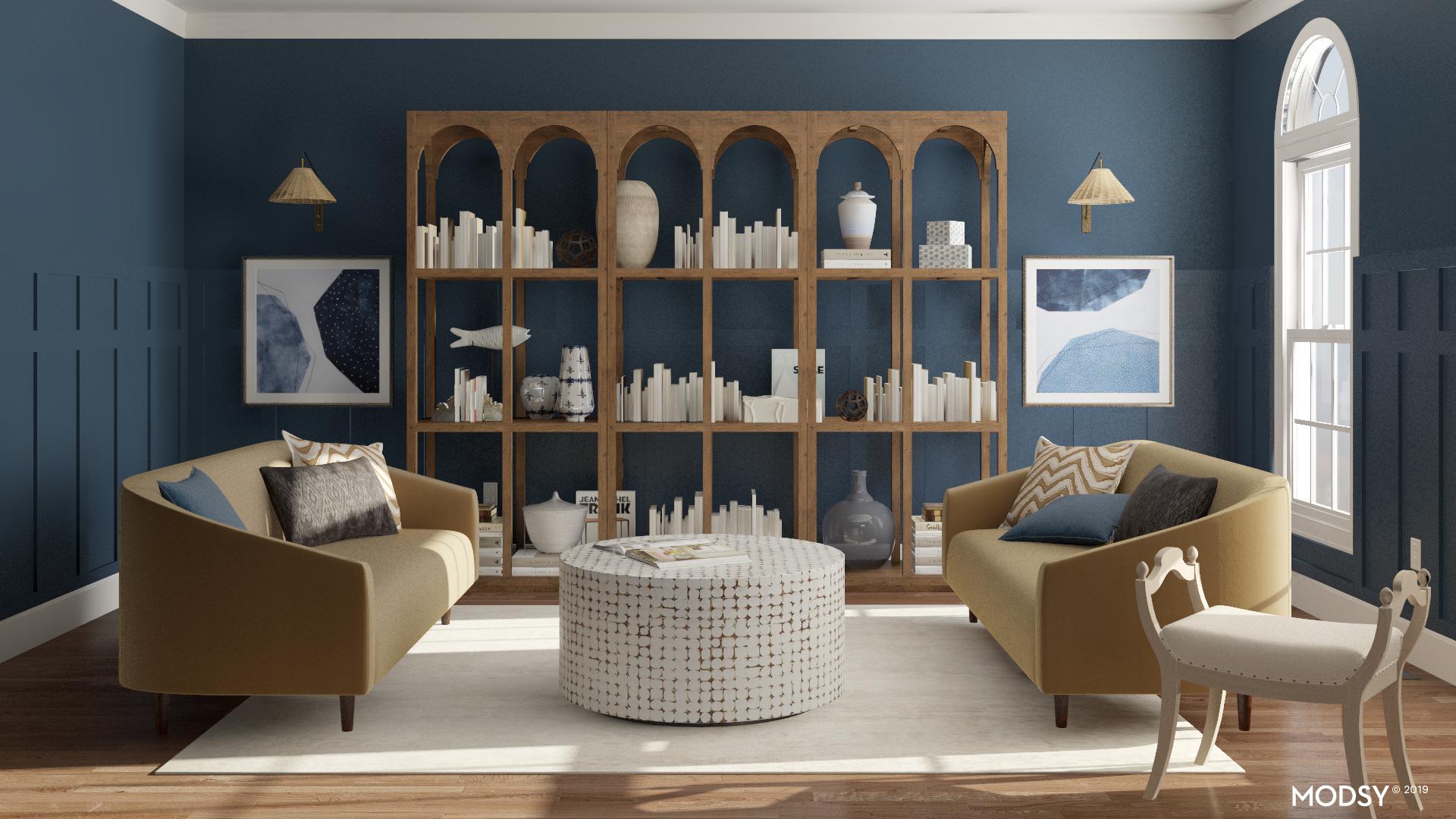 The Living Room Library | Transitional-Style Living Room Design Ideas