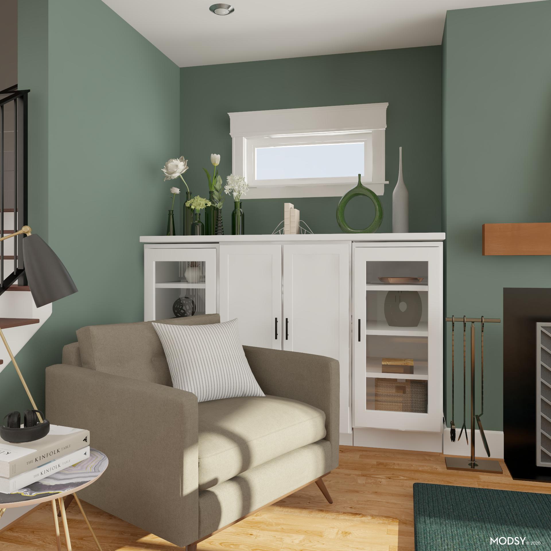 Cozy Green Reading Nook - Home Office Design Ideas & Photos