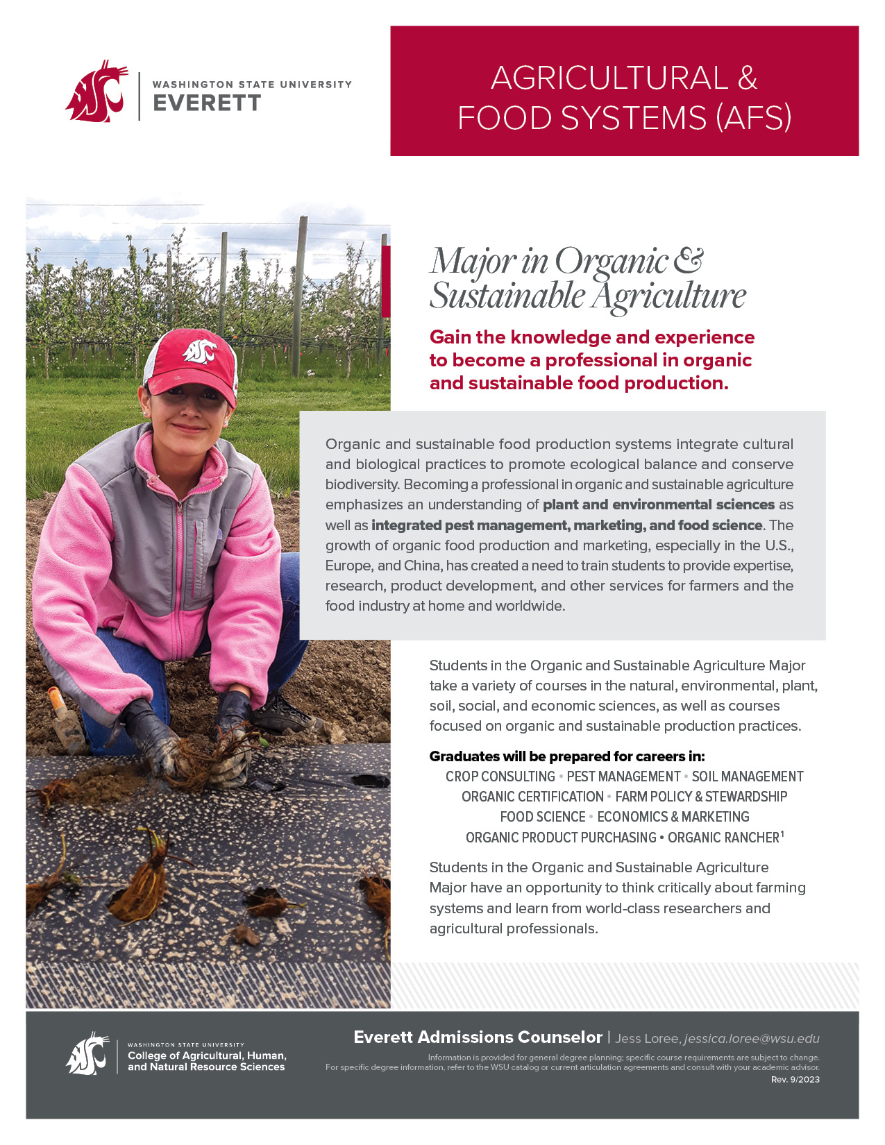 Front of flyer "Major in Organic & Sustainable Agriculture"