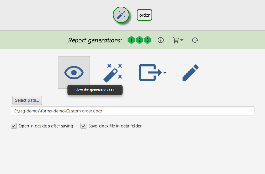 Preview tool on the Forms Generate page