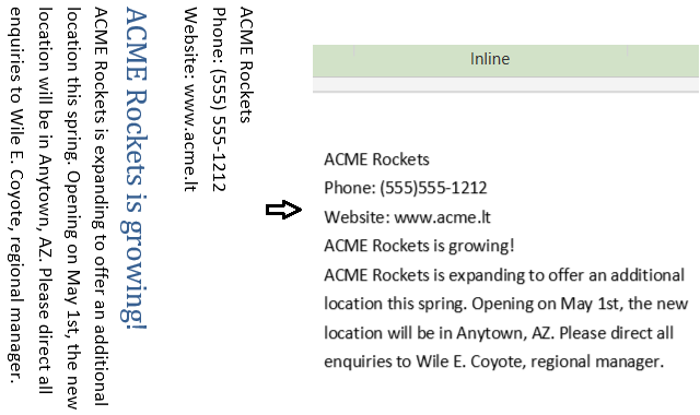 Left side shows image of text rotated 90 degrees, right side shows extracted text in Tag