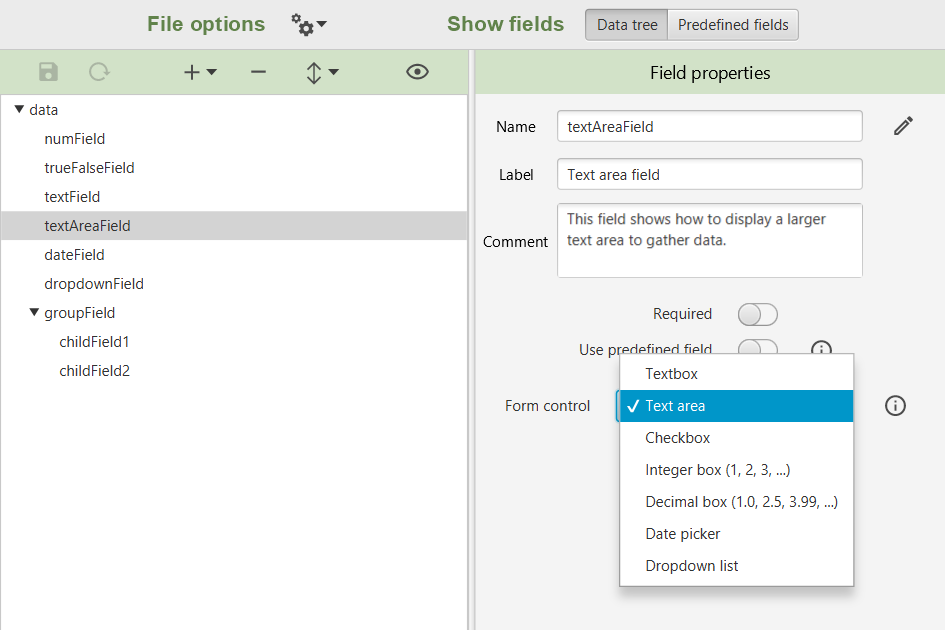 Setup screen with Form control menu open