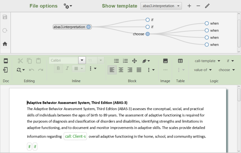 Decision tree graph in templates editing view