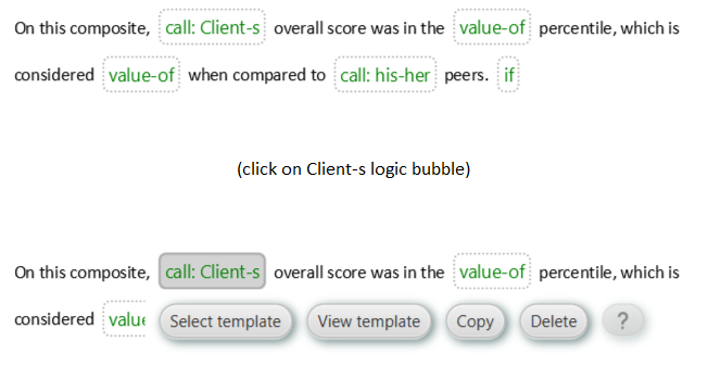Logic bubbles within wrapped text and some action buttons