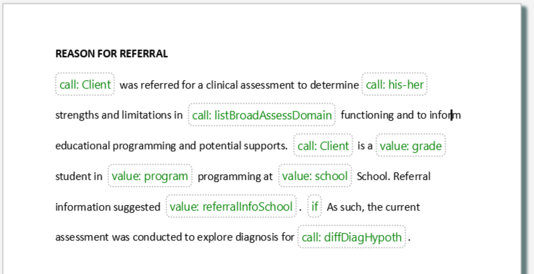 Logic bubbles flowing within text in the word processing view