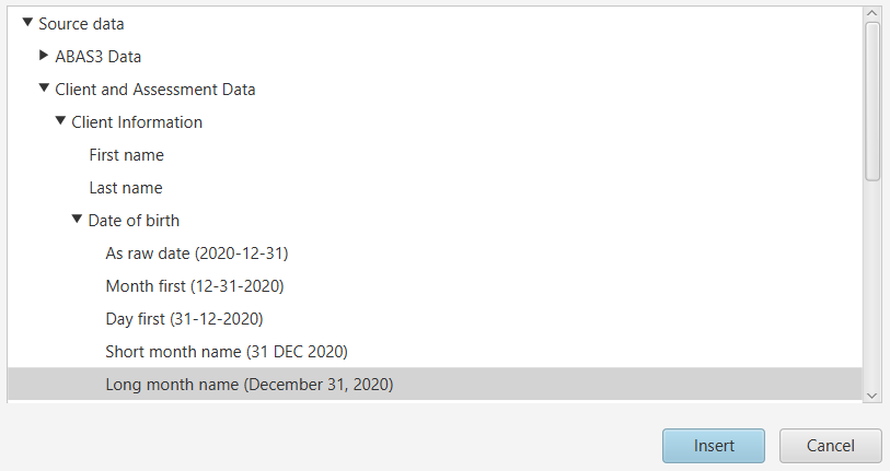 Quick values panel in the expression editor dialog