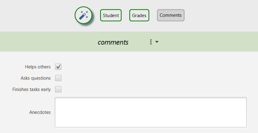 Form for comments data