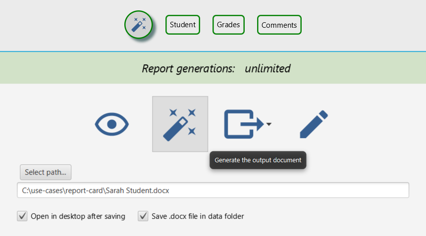Generate page for report card data
