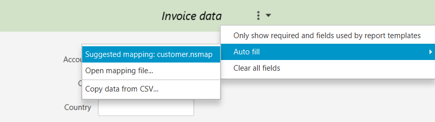 Form with Auto fill menu item showing