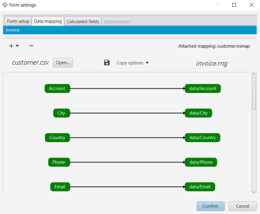 Mapping panel for customer CSV file