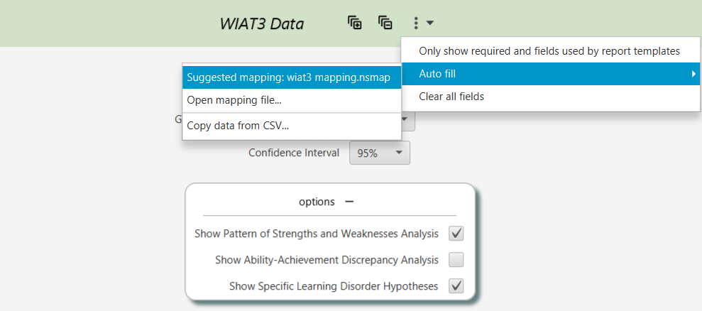 Form with Copy data from CSV menu item showing