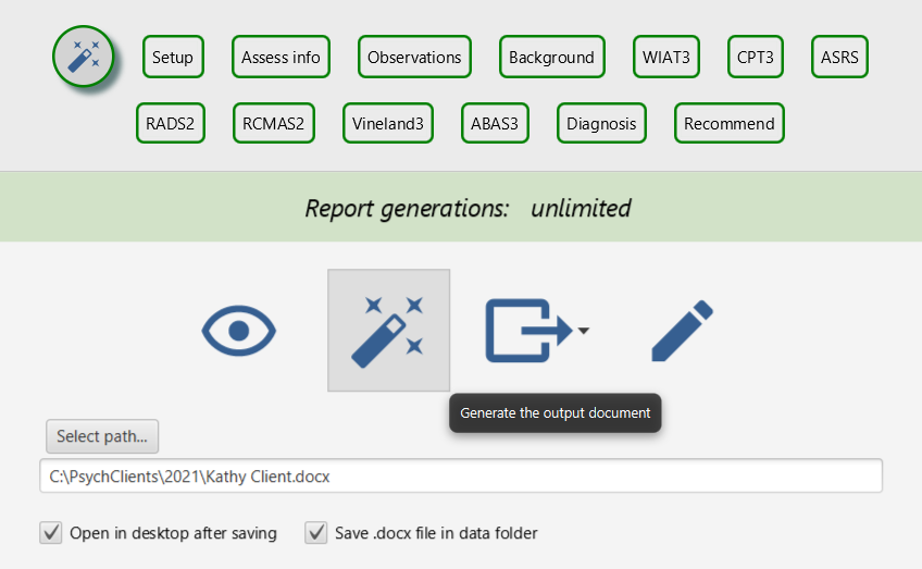 Generate page for assessment report