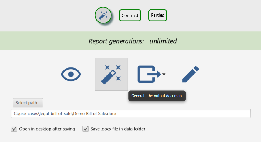Generate page for bill of sale data