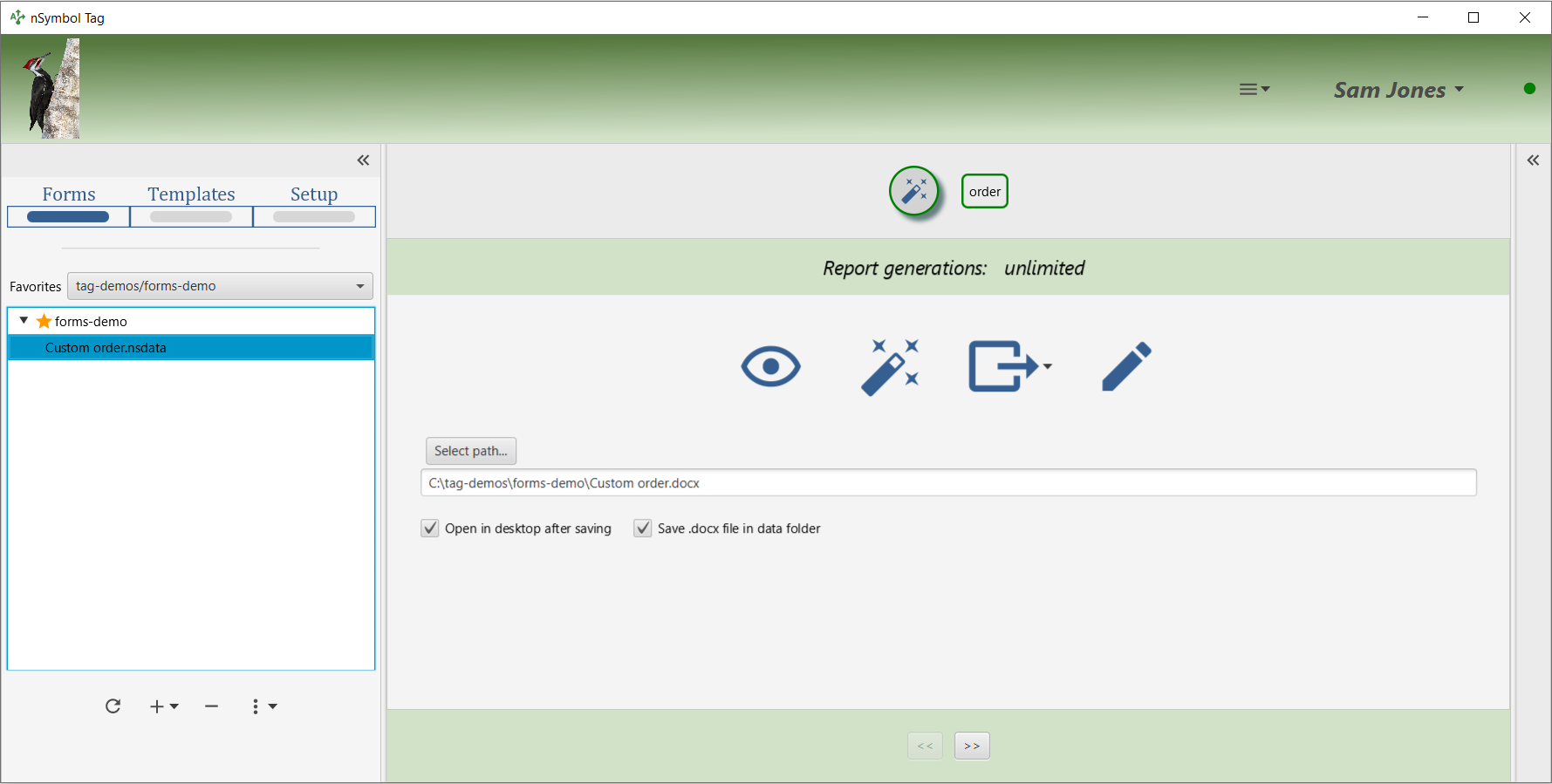Generation page - ready to create *.docx file
