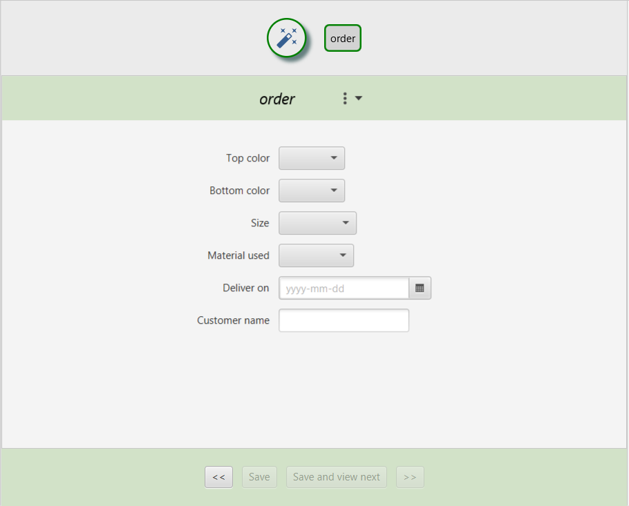 Form that gathers data for the order.rng data setup file