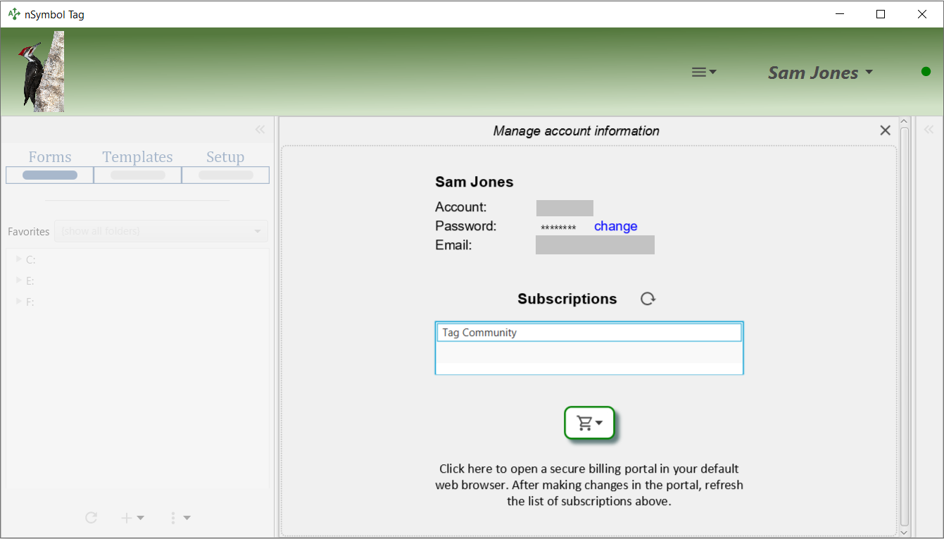 Account management overlay panel
