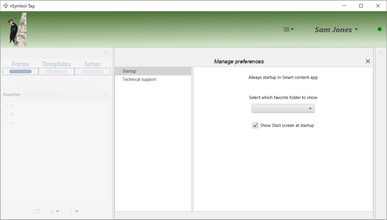 Manage preferences panel